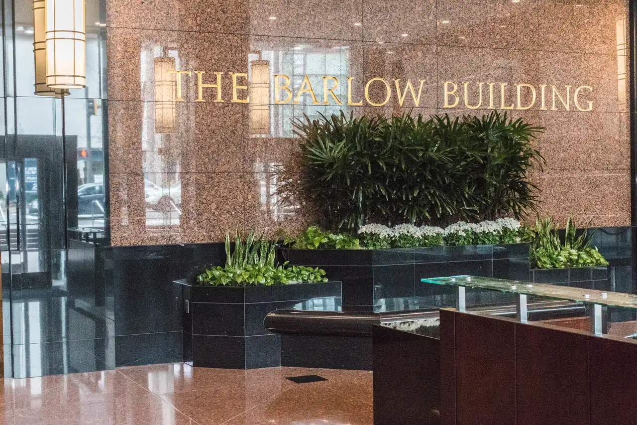The lobby of the Barlow Building at 5454 Wisconsin Avenue, Chevy Chase, home of Bethesda Chevy Chase Advanced Dentistry.